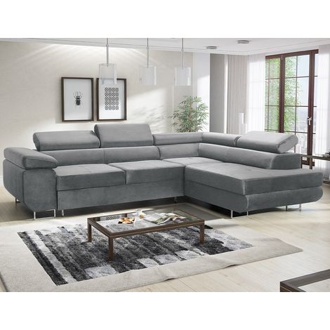 Aston Jumbo Cord Right Hand Facing Corner Sofa Bed with Storage and Lift Mechanism - Grey (1/5)