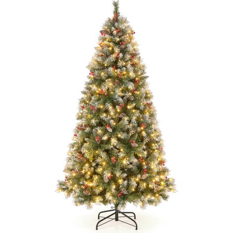 COSTWAY 6.5 FT Artificial Xmas Tree Hinged Christmas Tree w/909 PVC Branch Tips (1/5)