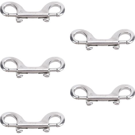 Doppelhaken-Karabiner aus Edelstahl, robust, für Seile, Ketten, Leinen, Haustierleinen, Torriegel, 5 Stück, 100 mm (1/5)