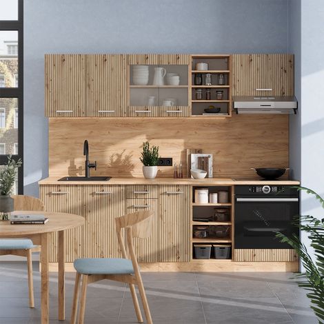 Cuisine R-Line, Chêne Artisan/Chêne doré, 240 cm , PT Anthracite, Vicco (1/5)