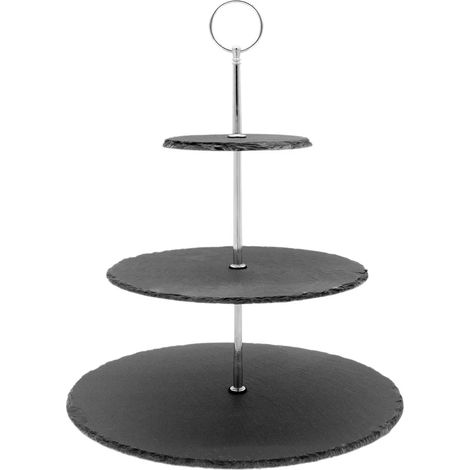 Présentoir à étages avec 3 plateaux en ardoise et tige métallique (1/3)