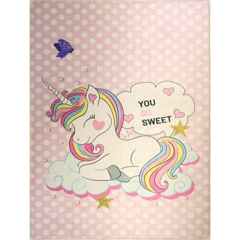 Tapis chambre enfant 80x150 cm Polyester Licorne Sweet