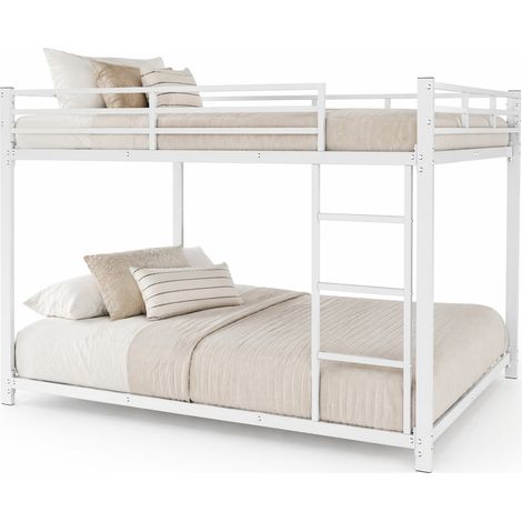 Lit Superposé Lit 2 Places avec Barrières de Sécurité, 140 x 200 cm, sans Matelas, en Métal, Blanc (1/5)