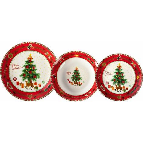 Trade Shop - Weihnachtsgerichte Service in Porzellan 18pz Dekoration Weihnachtsbaum Rentier Geschenk Packs - (1/3)