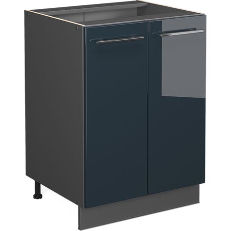 Meuble bas de cuisine Fame-Line, Bleu foncé brillant, 60 cm sans plan de travail, Vicco