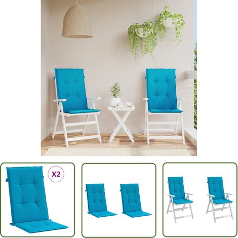The Living Store Coussins de chaise de jardin à dossier haut lot de 2 bleu tissu - Coussin De Chaise - Coussin Exterieur - Coussin Jardin - Coussin Confortable - Coussin Design (1/5)