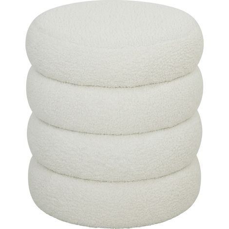 Repose-pied - HOMCOM - tabouret ottoman rond - rembourré en peluche Teddy - pour chambre à coucher, entrée - Ø 40 x 45 cm - blanc (1/4)