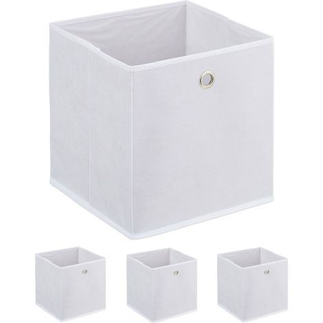 Set di 4 pratiche scatole portaoggetti quadrate camera da letto bagno 30 x 30 x 30 cm in tessuto bianco 130013904
