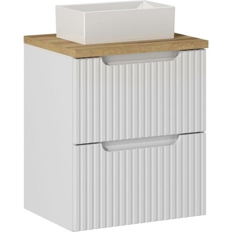 Ensemble Meuble Salle de Bain 2 tiroirs + Vasque + Plateau effet chêne L 50 x P 40 x H 59,5 cm - Astral Blanc - Livraison gratuite