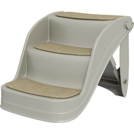 Escalera plegable 3 peldaños para perros pequeños con alfombras antideslizantes 49x38x38 cm Gris