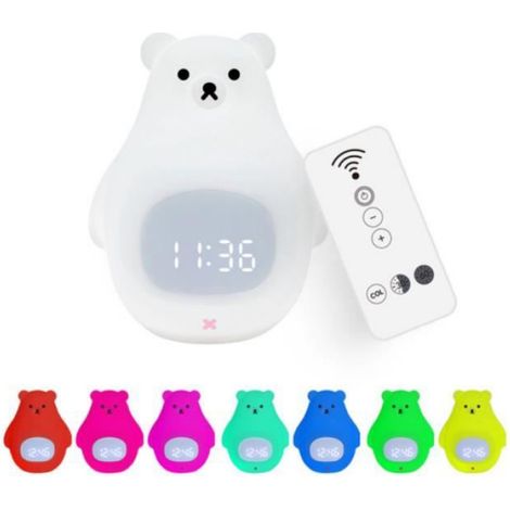 Veilleuse ours avec réveil mignon en Silicone pour enfants,, lampe 7 couleurs, Rechargeable par USB, luminaire décoratif pour la (1/4)