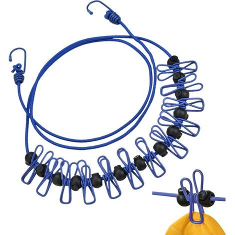 Reise-Wäscheleine, windbeständige, elastische Wäscheleine mit windfesten Clips für Balkon, Badezimmer, Garten (1/5)