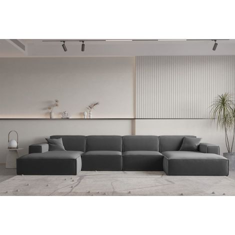 Wohnlandschaft U-Form CELES PREMIUM in Stoff Opera Velvet Dunkelgrau (1/2)