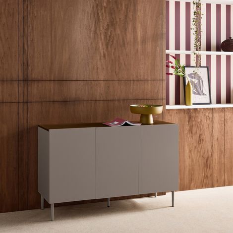 Buffet métal et décor bois 3 portes 120cm gris et noyer - Ashton (1/5)