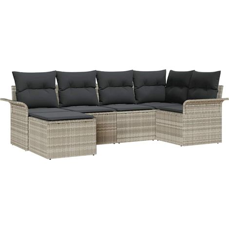 Garden Sofa Set with Cushion 6 pcs Light Grey Poly Rattan vidaXL