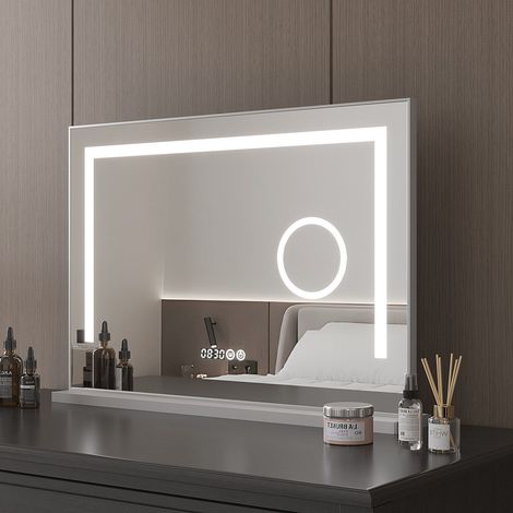 Kosmetikspiegel Hollywood Spiegel LED Schminkspiegel, mit Digital Uhr, 3 einstellbare Leuchten, 70x50 cm (1/5)