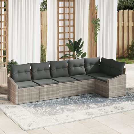 Sofa Set with Cushion 6 pcs Light grey Poly Rattan vidaXL (1/5)