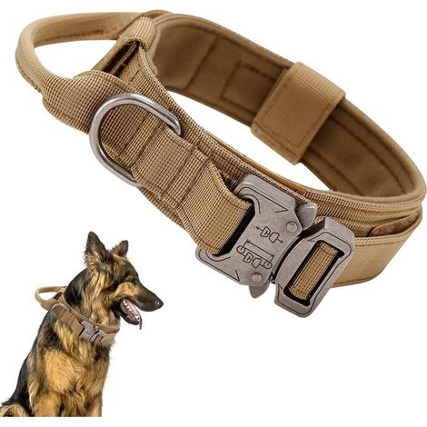 Collier de Chien Tactique,Collier Réglable Militaire en Nylon avec Poignée de Commande,Laisse de Chien Bungee Tactique avec Boucle en Métal pour Chiens de Taille Moyenne Chasse (1/5)
