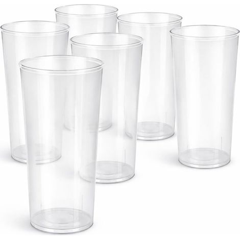 Lot de 6 Verres Tubes Réutilisables 30 cl Plastique PP Transparent Gobelets Long Drink Résistants Usage Quotidien Événementiel (1/5)