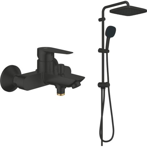 Pack mezclador mecánico para baño/ducha GROHE Start Edge + columna de ducha GROHE Vitalio Comfort 250 con desviador, negro mate