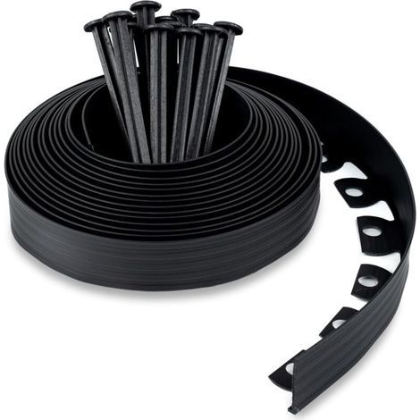 Bordure de Jardin en Plastique 10 mètres avec 30 Piquets d'ancrage Hauteur 50mm, Epaisseur 3mm Noir (1/5)