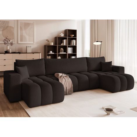 Wohnlandschaft Sofa mit Schlaffunktion ANABEL in Stoff Quelle Schwarz