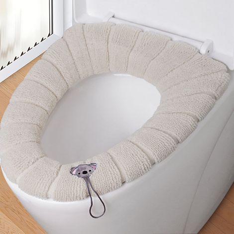 Couvre-Abattant De Toilette Universel - En Polyester Épais Avec Poignée - Pour Saisons Toutes - Lavable En Machine - Convient Aux Abattants Ronds Et Rectangulaires - 1 Pièce (1/5)
