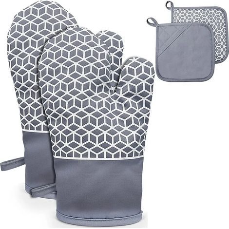 Gants résistants à la chaleur, lot de 4, résistants à la chaleur jusqu'à 230 °C, avec texture en silicone antidérapante, adaptés à la cuisine et aux barbecues.