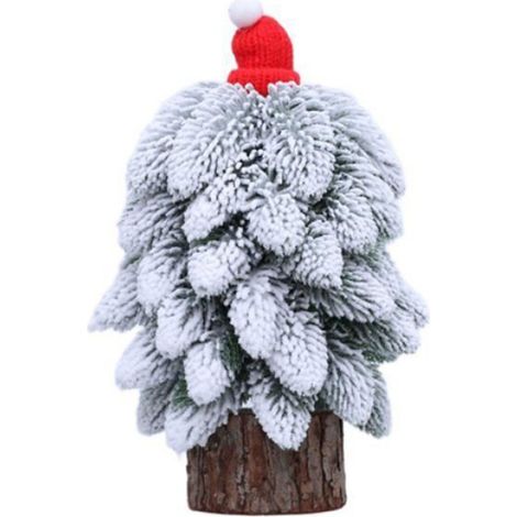 1 Sapin de Noël, neige artificielle, base en bois, feuillage PET, 20 cm, décoration de table (1/5)