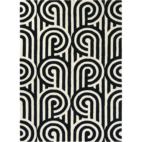 Tapis salon et chambre en laine 170x240 noir et blanc fait à la main (1/5)