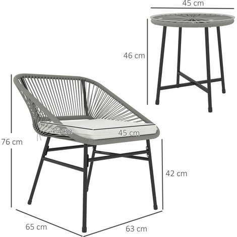 Ensemble de mobilier de jardin en polyrotin pour 2 personnes gris foncé - Salon de jardin 3 pièces avec 2 chaises, table d'appoint et coussins résistant aux intempéries pour jardin terrasse balcon (1/5)
