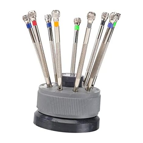 Ensemble D'outils de Réparation Tournevis Plats Précis en Acier Base Rotative, 9 Tailles, pour Horlogers et Électronique, Kit Professionnel Embouts Rechange - (1/5)