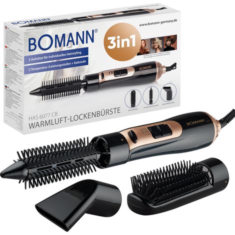 HAS 6077 CB Brosse à air chaud, 3 embouts, pour toutes les longueurs de cheveux, brosse à sèche-cheveux avec réglage froid pour Style-Fix, 2 niveaux, sèche-cheveux à brosse ronde, coiffeuse
