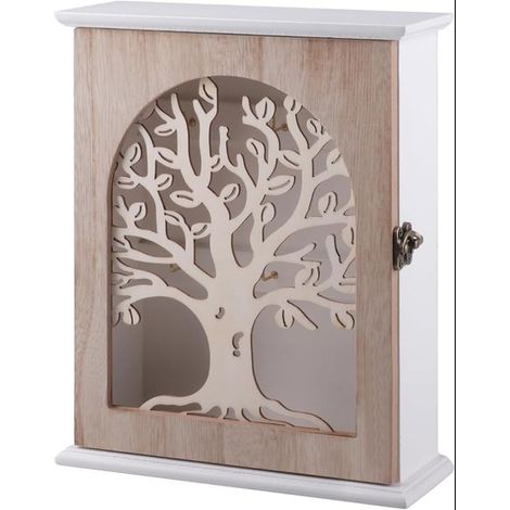 Wooden Key Box, Tree of Life Key Box with Key Hook, Decorative Key Cabinet, Wooden Key Holder, Entryway, Hallway, Office Key Holder (1/5)