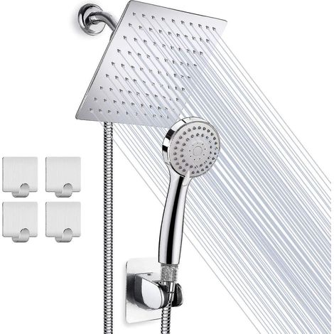 Combinaison pommeau de douche/douchette en acier inoxydable à effet pluie haute pression avec large couverture (1/5)