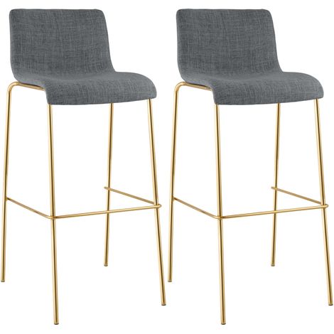 2er Set Barhocker Hover Stoff Vierfußgestell Gold hellgrau