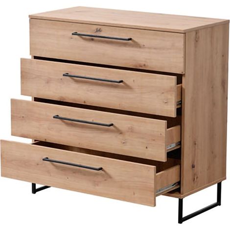 Anrichte Porzio, 4 Schubladen, Gleitöffnung, Gleitverschluss, 91,5x42x95h cm, Braun Eichenholz Knoten