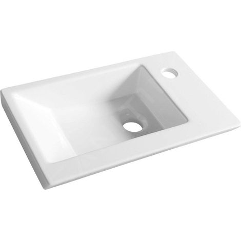 Aqualine – Lavabo suspendu 45x28 cm en céramique blanc – 1 trou pour robinet – Montage mural ou en armoire – SKU 4045 (1/5)