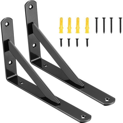 Lot de 2 équerres murales triangulaires en métal – Supports d’étagère robustes – Noir – Longueur 20 cm (1/5)
