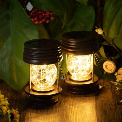 Lot de 2 lanternes solaires d'extérieur à suspendre - Lampes solaires antique avec poignée - Lampes de jardin pour extérieur,jardin,cour,cour,chemin - étanchéité IP44 (guirlande lumineuse chau (1/5)