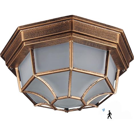 Plafonnier extérieur LED 12 W avec détecteur de mouvement, éclairage mural en métal/bronze et verre. (1/5)