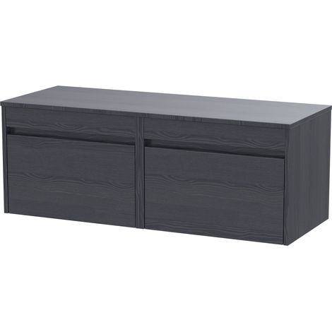 Swainsley Contemporary Wall Hung 2 Drawer Vanity Unit with Laminate Worktop, 1200mm, Graphite Grey Woodgrain