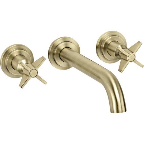 Miscelatore lavabo a parete in ottone doppia manopola finitura ottone - Tevo (1/5)