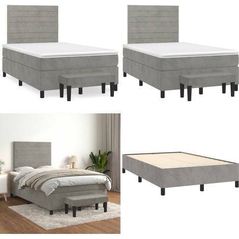 Sommier à lattes de lit et matelas gris clair 120x190cm velours - Lit Plateforme - Lit Avec Rangement - Lit Capitonné - Lit Velours - Lit Double - Home & Living (1/5)