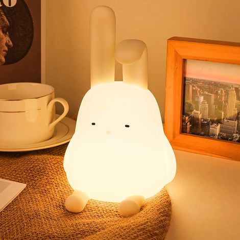 Lampe de bureau décorative en silicone en forme de lapin, design mignon et simple, petite veilleuse décorative de bureau. (1/5)