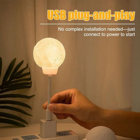 Lampe chevet LED en forme de lune  Veilleuse LED alimentée par USB, commande vocale et minuterie  Lampe de chevet intelligente à intensité variable (1/5)