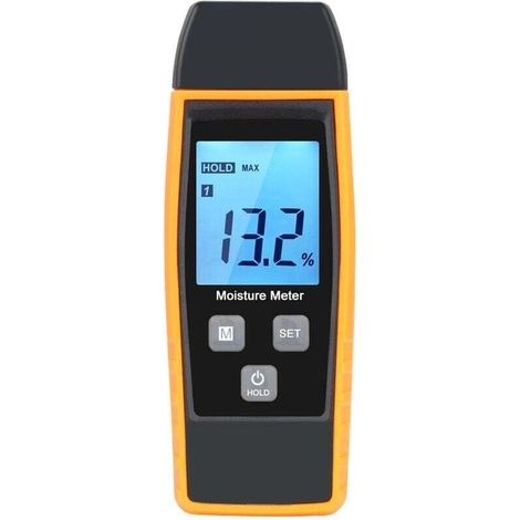 Testeur Humidité,Testeur Humidité Mur & Bois, Compteur de fuites, Humidité, Mortier de Ciment, Détecteur de Teneur en eau avec Rétroéclairage LCD (Jaune) (1/4)