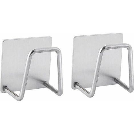 Porte-éponge adhésif, sans perçage, porte-éponge en acier inoxydable antirouille et étanche pour évier de cuisine (argent 2 pièces) (1/5)