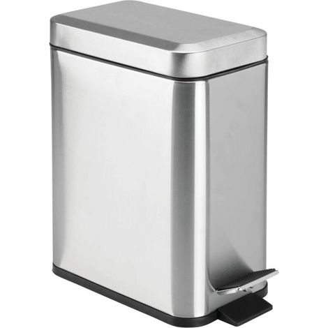 Poubelle Métal Rectangulaire Compacte Avec Couvercle Doublure Amovible Poignée Salle De Bain Cuisine (1/4)