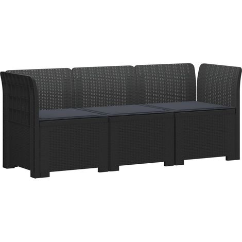 Canapé de jardin modulable 3 places en PP aspect rotin avec coussins Anthracite, 31.94kg - PANGIVO (1/5)